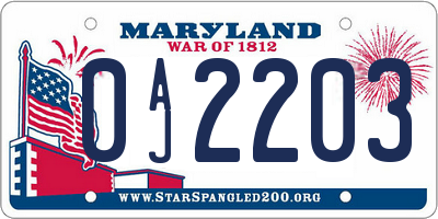MD license plate 0AJ2203