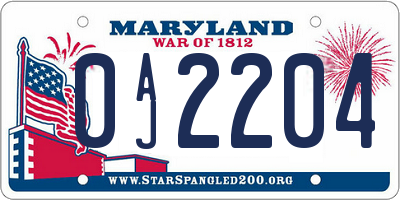 MD license plate 0AJ2204