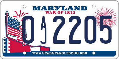 MD license plate 0AJ2205