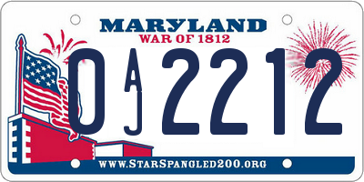 MD license plate 0AJ2212
