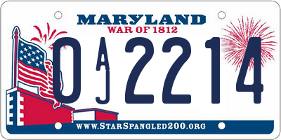 MD license plate 0AJ2214