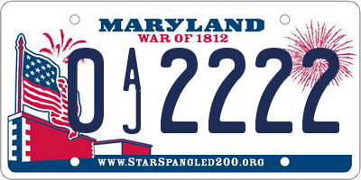 MD license plate 0AJ2222