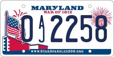 MD license plate 0AJ2258