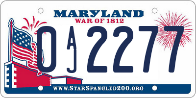 MD license plate 0AJ2277