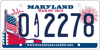 MD license plate 0AJ2278
