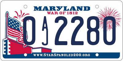 MD license plate 0AJ2280