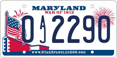 MD license plate 0AJ2290