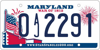 MD license plate 0AJ2291