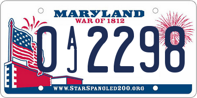 MD license plate 0AJ2298