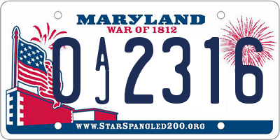 MD license plate 0AJ2316