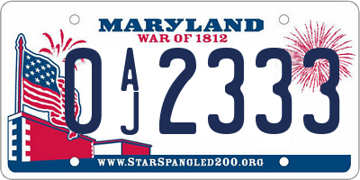 MD license plate 0AJ2333