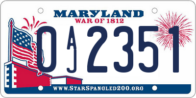 MD license plate 0AJ2351