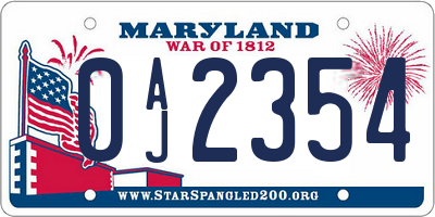 MD license plate 0AJ2354