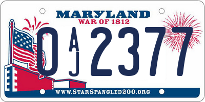 MD license plate 0AJ2377