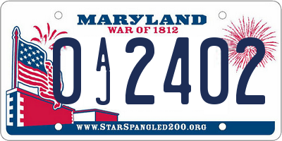 MD license plate 0AJ2402