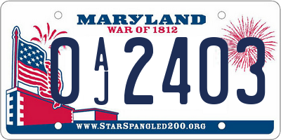 MD license plate 0AJ2403