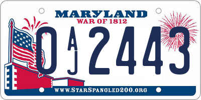 MD license plate 0AJ2443