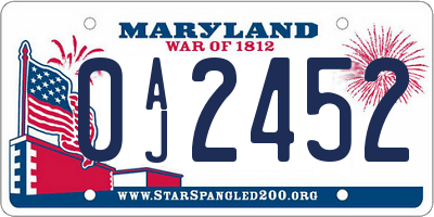 MD license plate 0AJ2452