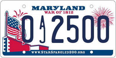MD license plate 0AJ2500