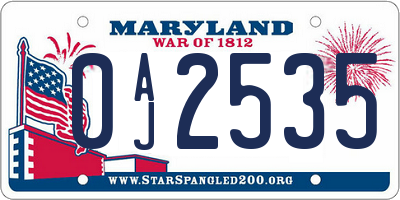 MD license plate 0AJ2535