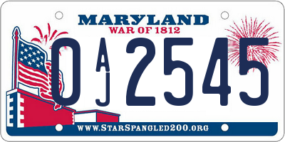 MD license plate 0AJ2545