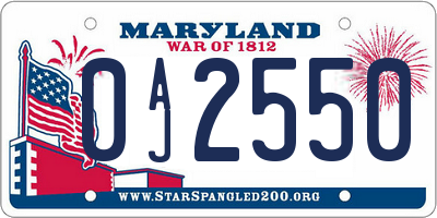 MD license plate 0AJ2550