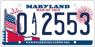 MD license plate 0AJ2553