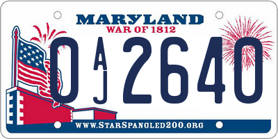 MD license plate 0AJ2640