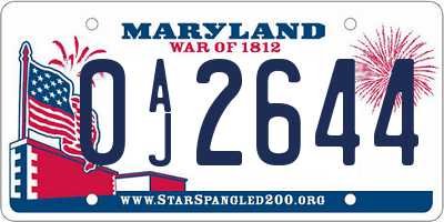 MD license plate 0AJ2644