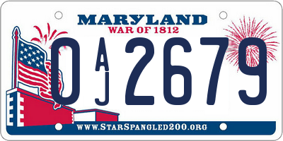 MD license plate 0AJ2679