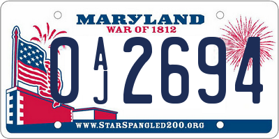 MD license plate 0AJ2694