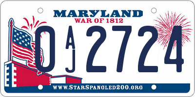 MD license plate 0AJ2724