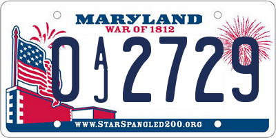 MD license plate 0AJ2729