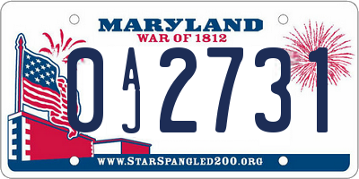 MD license plate 0AJ2731