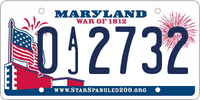 MD license plate 0AJ2732