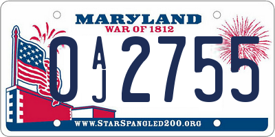 MD license plate 0AJ2755