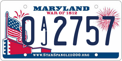 MD license plate 0AJ2757