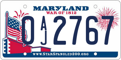 MD license plate 0AJ2767
