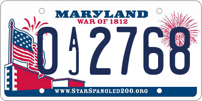 MD license plate 0AJ2768