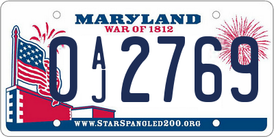 MD license plate 0AJ2769