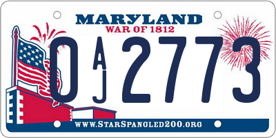 MD license plate 0AJ2773
