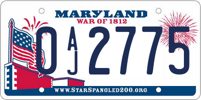 MD license plate 0AJ2775