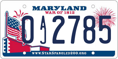 MD license plate 0AJ2785
