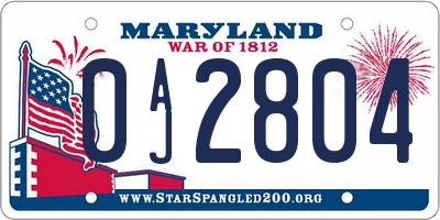 MD license plate 0AJ2804