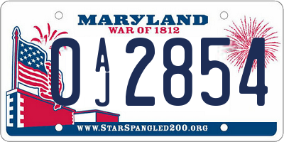 MD license plate 0AJ2854
