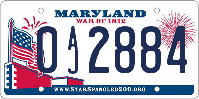 MD license plate 0AJ2884