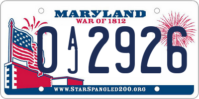 MD license plate 0AJ2926