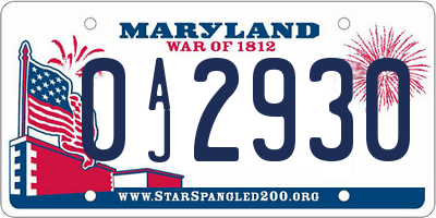 MD license plate 0AJ2930