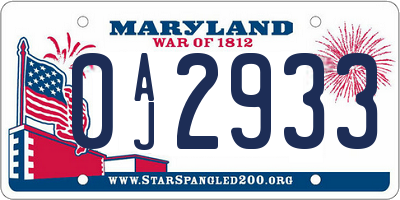 MD license plate 0AJ2933