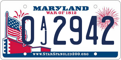 MD license plate 0AJ2942
